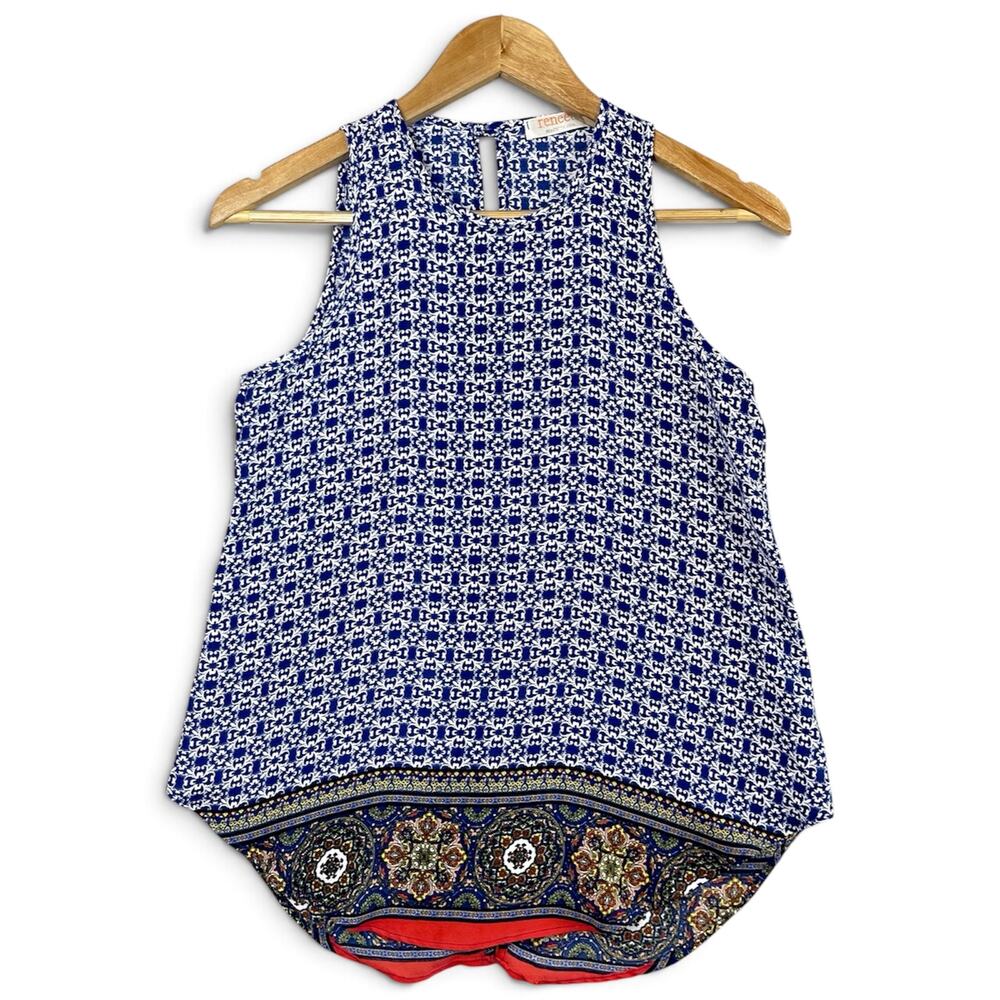Renee C Baroque Print Sleeveless Tank Top Size Small Lightweight Lagenlook Boho